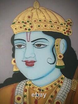 Vieille Peinture En Verre Inversé Indien. Déité Hindoue, Rama. Grand, Cadre Art Déco