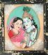 Vieille Peinture En Verre Inversé Indien. Krishna Et Radha, Déités Hindoues. Grandes