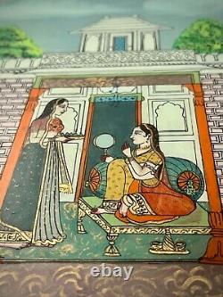 Vieille Peinture En Verre Inversé Indien. Princesse Mughale Avec La Maitrise En Présence