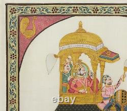 Vieille Peinture Indienne En Soie D'un Maharaja Sur Éléphant, Encadré Et Émaillé