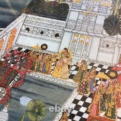 Vieille Peinture Indienne Maharana Ari Singh Avec Ses Dames À Jagmandir Udaipur