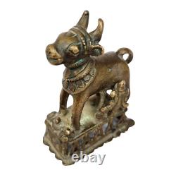 Vieille Vieille Vieille Vache En Laiton Des Années 1800, Calf, Krishna & Shiv Ling Statue / Figure