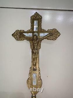 Vieux Ancien Vieux Seigneur En Laiton Jésus Sur La Croix Sainte Statue Idol Figurine 26 CM