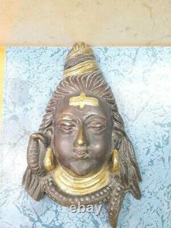 Vieux Antique Vieux Mur En Laiton Suspendu Seigneur Shiva Shiv Tête De Visage Idol Statue