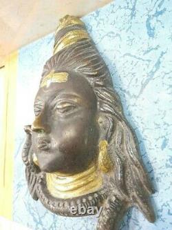 Vieux Antique Vieux Mur En Laiton Suspendu Seigneur Shiva Shiv Tête De Visage Idol Statue