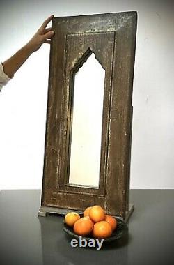 Vieux Miroir Indien. Le Salut De L'art Déco. Teck Et Cappuccino À La Cire. Antique