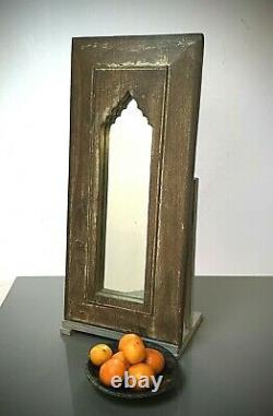 Vieux Miroir Indien. Le Salut De L'art Déco. Teck Et Cappuccino À La Cire. Antique
