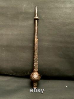 Vieux Mughal Indien Ancienne Période Rare Fine Main Gravé En Fer Lance De Fin De Lance G3
