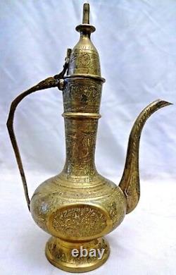 Vieux Pot Surahi Aftaba Laiton Indien Décoratif Mughal Collection Véritable