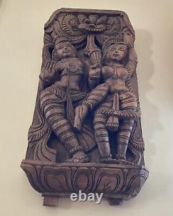 Vieux Shiva & Parvati En Bois Sculpté Mur Suspendu Hindou 23.5 Déesse De Dieu