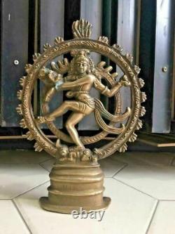 Vieux Vintage Antique Rare Handmade Seigneur Shiva Natarajan Danse En Laiton Statue 28cm