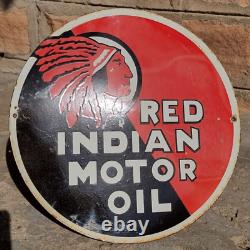 Vintage Ancien Rare Rouge Huile de Moteur Indien Avancée. Émail Porcelaine
