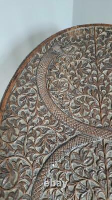 Vintage Antique Asiatique Intricatement Sculptée Paire De Dragons Hardwood Side Table