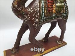 Vintage / Antique Rajasthani Dhola Maru Camel Sculpté En Bois Figure Inde Folk Art