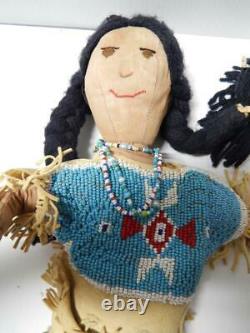Vintage Antique Yakima Plateau Indian Doll Old Fully Beaded Yoke Leggins Mocs