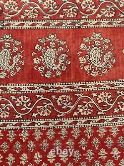 Vintage Block Imprimé Kalamkari Floral Wall Hanging Tissu Rouge Motif Indien