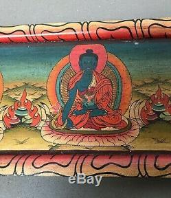 Vintage, Bouddhiste Cinq Dhyana Frieze En Bois. Tibet. Katmandou, Népal