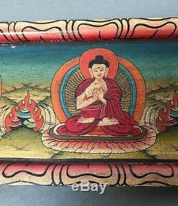 Vintage, Bouddhiste Cinq Dhyana Frieze En Bois. Tibet. Katmandou, Népal