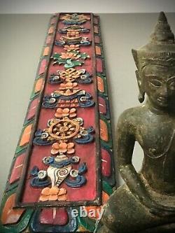 Vintage, Bouddhiste Huit Symboles Auspicieux Frise En Bois. Tibet. Népal. Inde