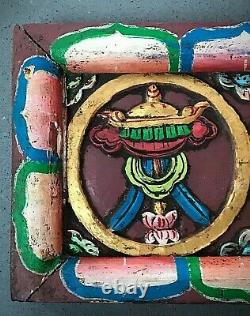 Vintage, Bouddhiste Huit Symboles De Bon Augure Frise En Bois. Tibet. Népal