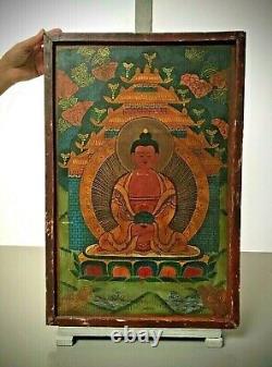 Vintage Bouddhiste Thangka. Tibet. Inde. Népal. Icône Religieuse Sur Le Bois. Plus Grande