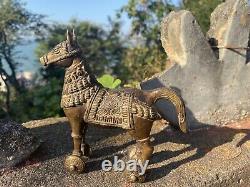 Vintage Brass Indian Temple Wheel Horse Figurine Toy