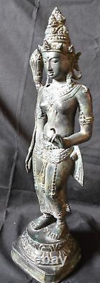 Vintage Bronze Dewi Sri Lakshmi, Riz Plant Hindhu Déesse Statue 18.5 Pouces