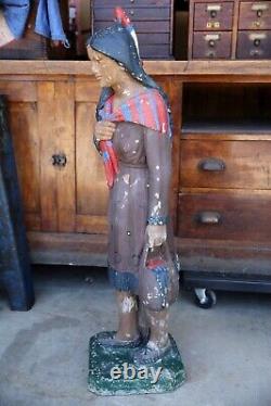 Vintage Cigar Store Indian Statue Tobacco Shop Figurine Originale En Béton Antique