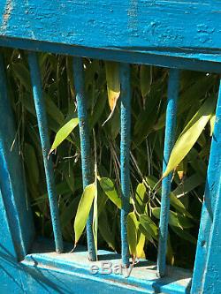 Vintage Fenêtre En Bois De Fer Indiens Jali Panneaux D'écran Rajasthan Articulée Bleu