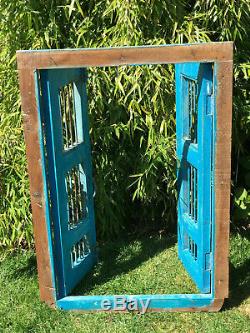 Vintage Fenêtre En Bois De Fer Indiens Jali Panneaux D'écran Rajasthan Articulée Bleu