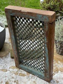 Vintage Grand Indien Teak Wooden Iron Window Jali Écran Récupéré Au Rajasthan 5