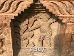Vintage Grand Sculpté Hindo Sacré Indien En Bois Niche Sanctuaire Ornement Sculpture