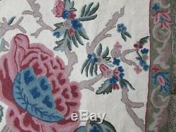 Vintage Hand Made Cachemire Indien Laine Blanc Vert Hooked Stitchwork 360x267cm