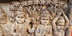 Vintage Hindu Dieu Ram Sita Hanuman Mur Panneau En Bois Temple Statue Sculpture Vieux