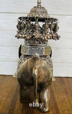 Vintage Inde Sterling Silver Walking Royal Eléphant Avec La Figurine Maharaja