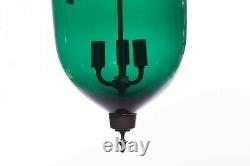Vintage Indian Large Green Glass Bell Jar Pendentif Light