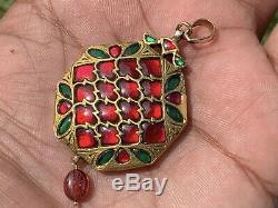 Vintage Indien Navrattan Pendentif. Diamant. Gold 20ct. Real. Gemstones 21 Gms