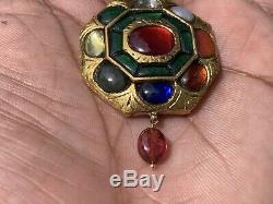 Vintage Indien Navrattan Pendentif. Diamant. Gold 20ct. Real. Gemstones 21 Gms