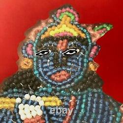 Vintage Indien Vers L'envers Verre Et Peinture De Perles. Krishna Avec Les Calves Sacrés