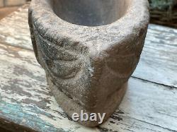 Vintage Large Stone Hand Hewn Carved Kural Rajasthan Grinder Mortier 4.3kgs