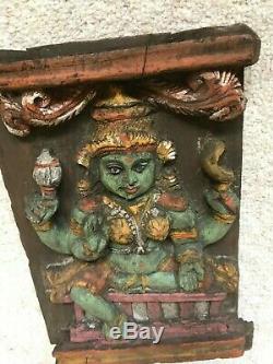 Vintage Parvati Sculpture En Bois Dieu Hindou Mur Panneau Statue Antique Sculpture