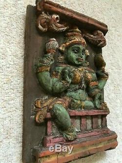 Vintage Parvati Sculpture En Bois Dieu Hindou Mur Panneau Statue Antique Sculpture