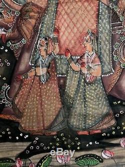 Vintage Peinture Indienne. Gouache / Toile Massive. Poème Épique Hindou. De Varanasi