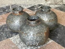 Vintage RARE Fait main 3 Pc Pot d'eau en fer rustique indien Matka / Vase / Jar