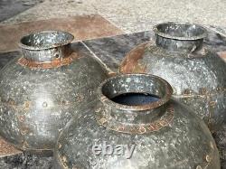 Vintage RARE Fait main 3 Pc Pot d'eau en fer rustique indien Matka / Vase / Jar