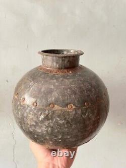 Vintage RARE Fait main 3 Pc Pot d'eau en fer rustique indien Matka / Vase / Jar