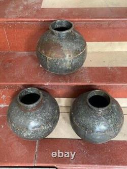 Vintage RARE Fait main 3 Pc Pot d'eau en fer rustique indien Matka / Vase / Jar