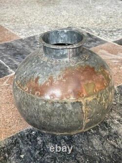 Vintage RARE Fait main 3 Pc Pot d'eau en fer rustique indien Matka / Vase / Jar