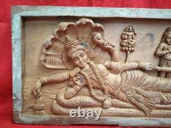 Vintage Vishnu Wall Panel Hindu Temple Statue En Bois Murti Sculpture Plaque Art