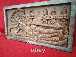 Vintage Vishnu Wall Panel Hindu Temple Statue En Bois Murti Sculpture Plaque Art
